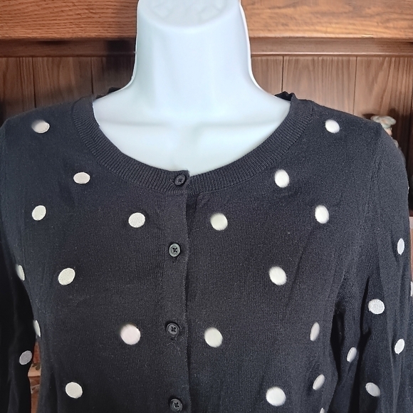 Old Navy Button Down Cardigan Small POLKA DOT Black White Lightweight Stretch - Picture 3 of 6